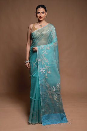 Green Handloom Matka Pure Silk Saree With Blouse Piece