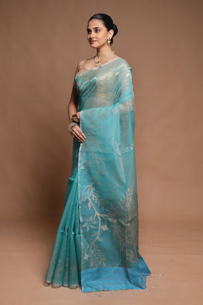 Green Handloom Matka Pure Silk Saree With Blouse Piece