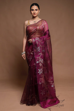Purple Handloom Matka Pure Silk Saree With Blouse Piece