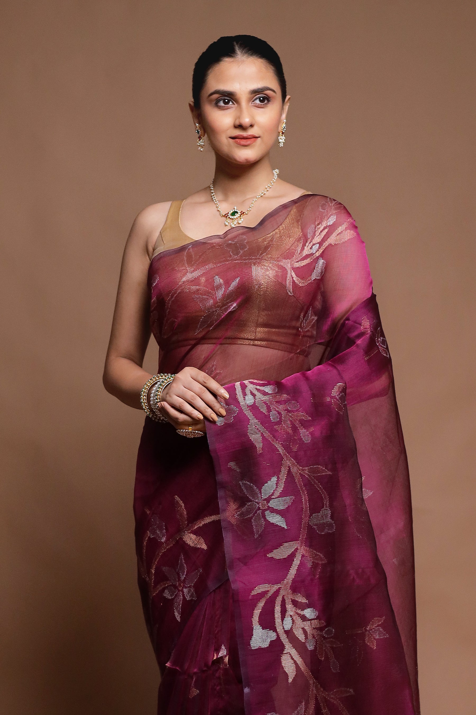 Purple Handloom Matka Pure Silk Saree With Blouse Piece
