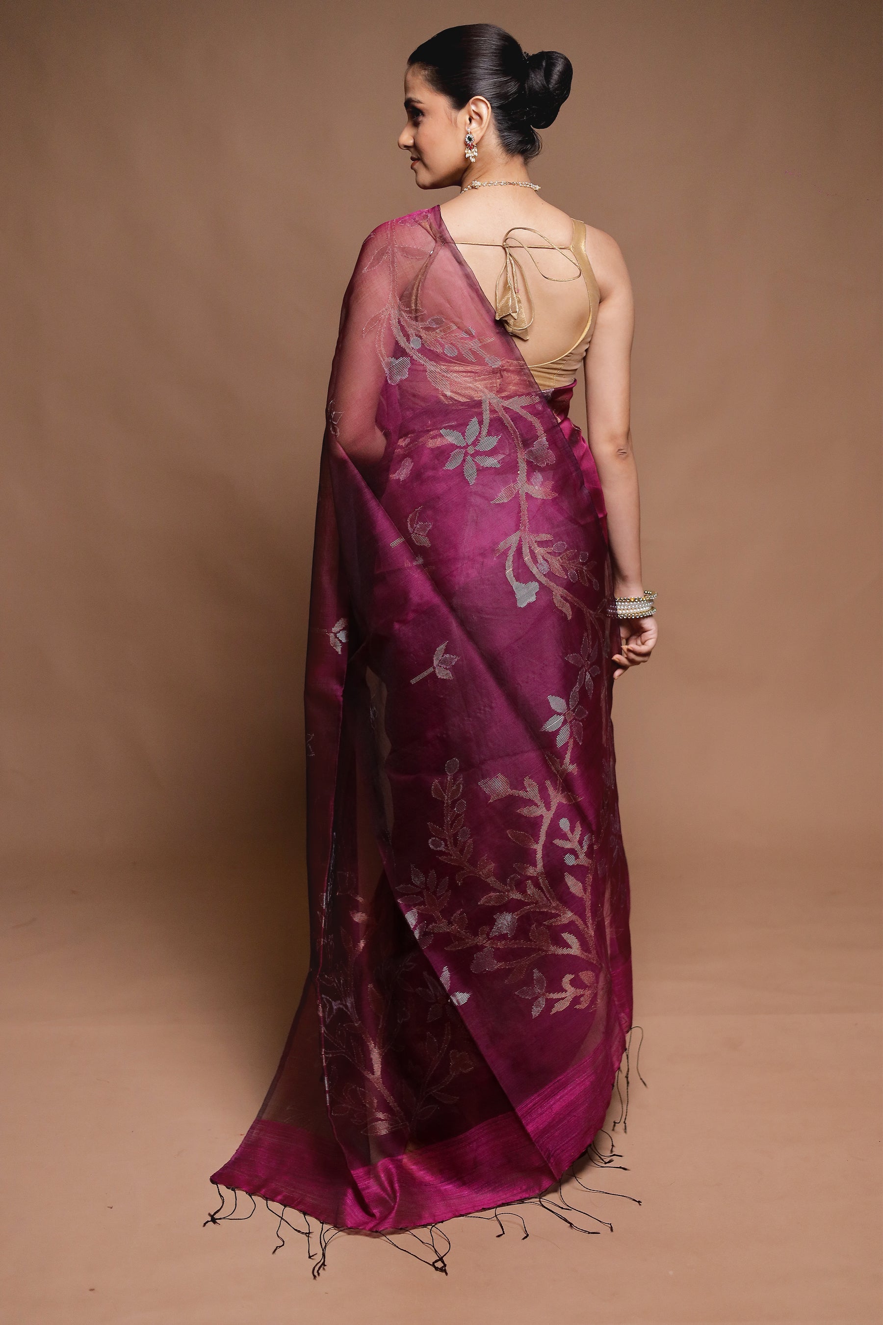 Purple Handloom Matka Pure Silk Saree With Blouse Piece