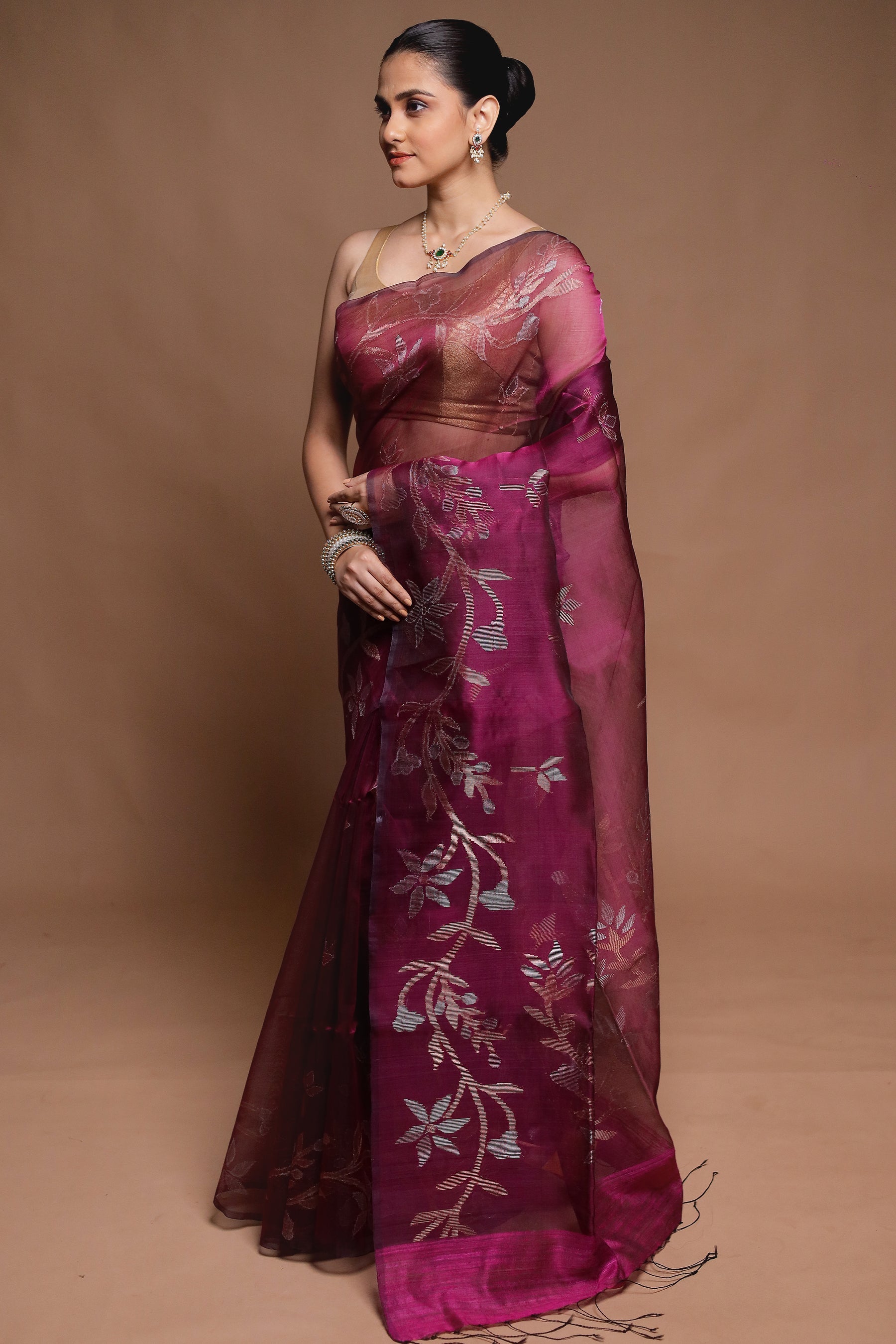 Purple Handloom Matka Pure Silk Saree With Blouse Piece