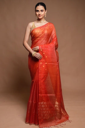 Red Handloom Matka Pure Silk Saree With Blouse Piece