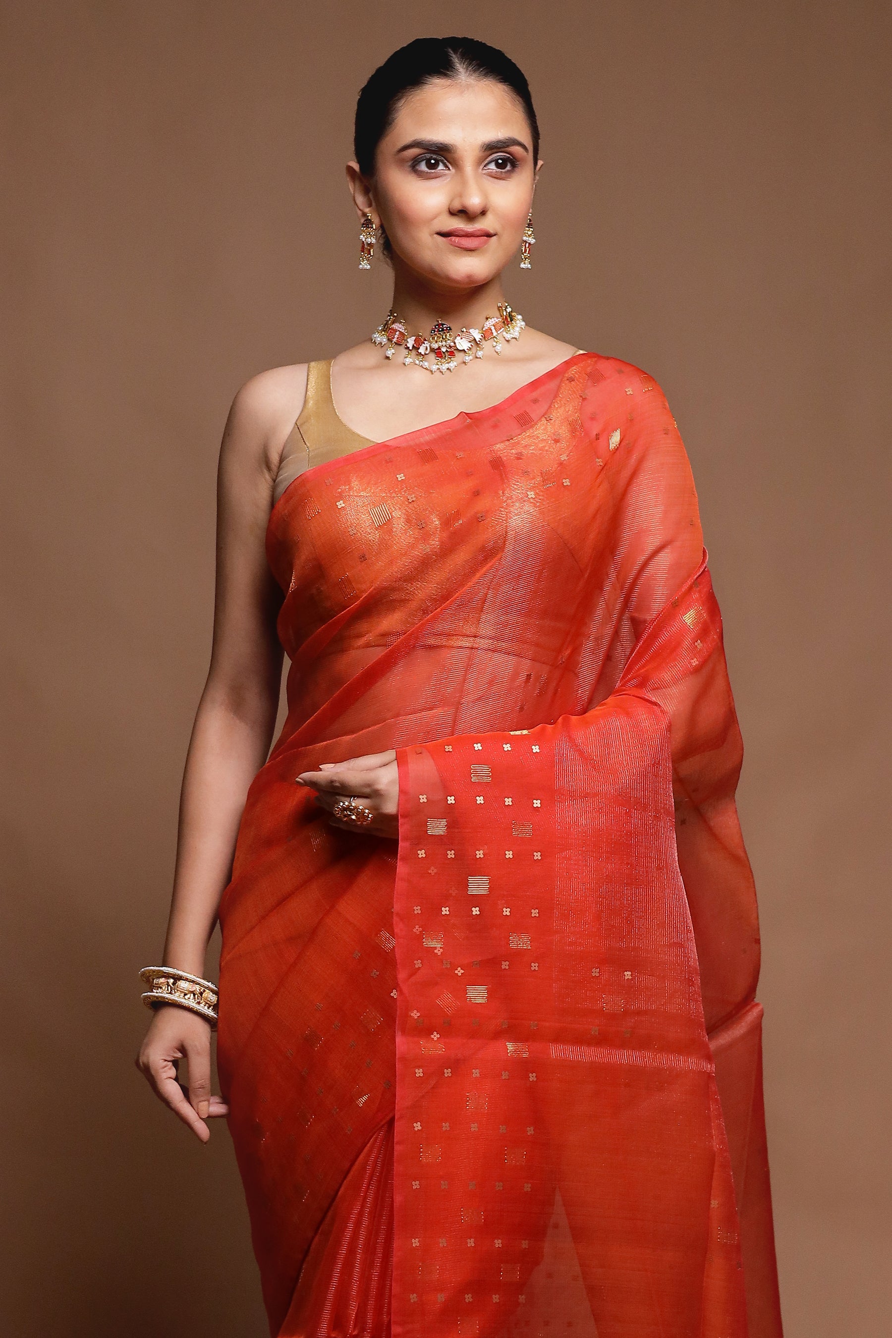 Red Handloom Matka Pure Silk Saree With Blouse Piece