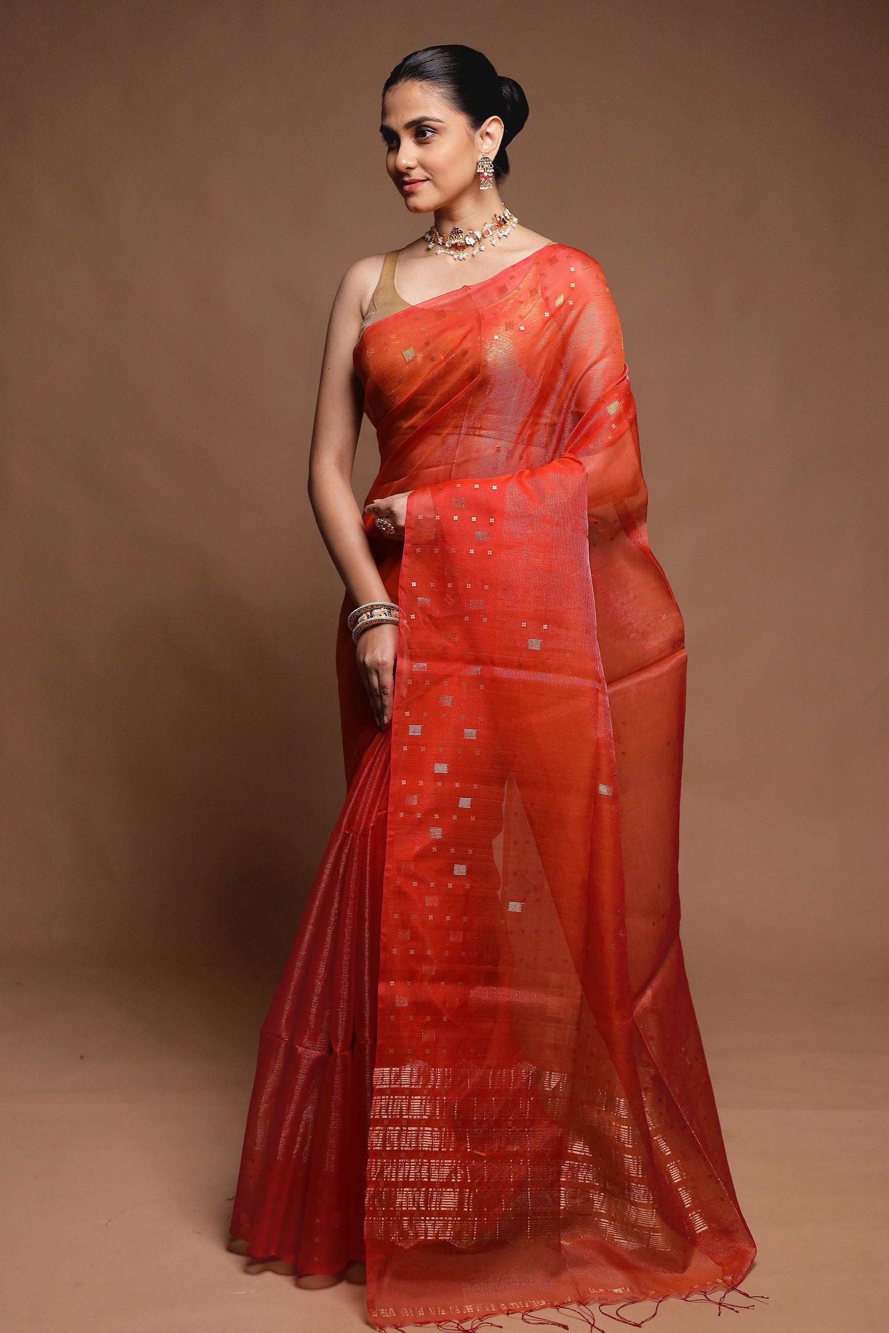 Red Handloom Matka Pure Silk Saree With Blouse Piece
