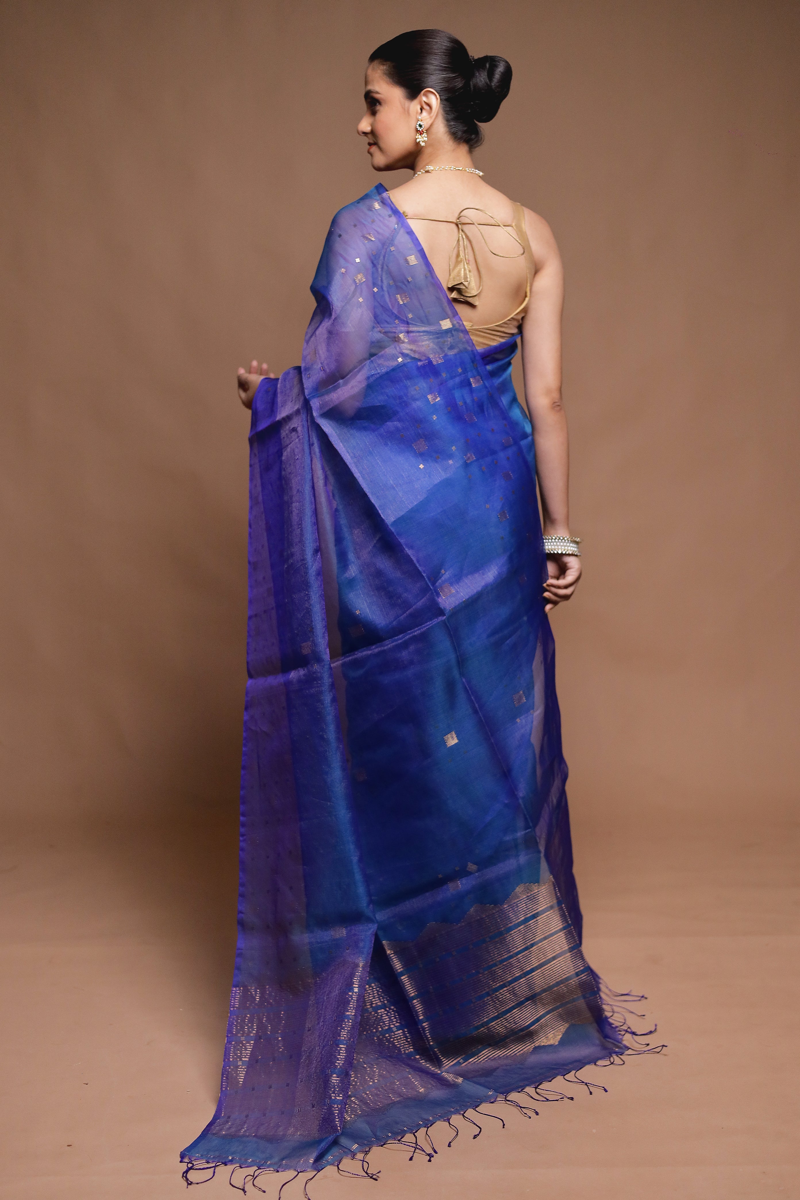 Blue Handloom Matka Pure Silk Saree With Blouse Piece
