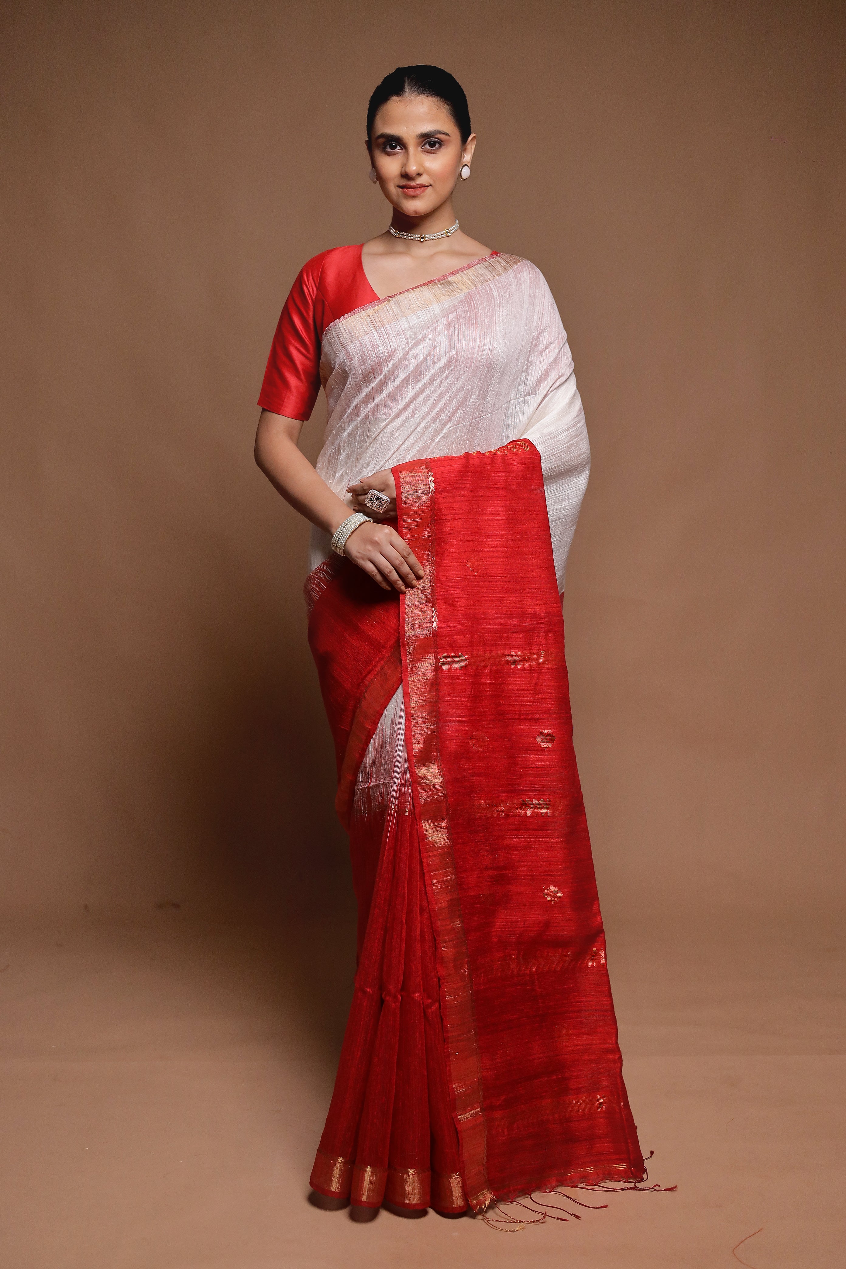 Red Handloom Matka Pure Silk Saree With Blouse Piece
