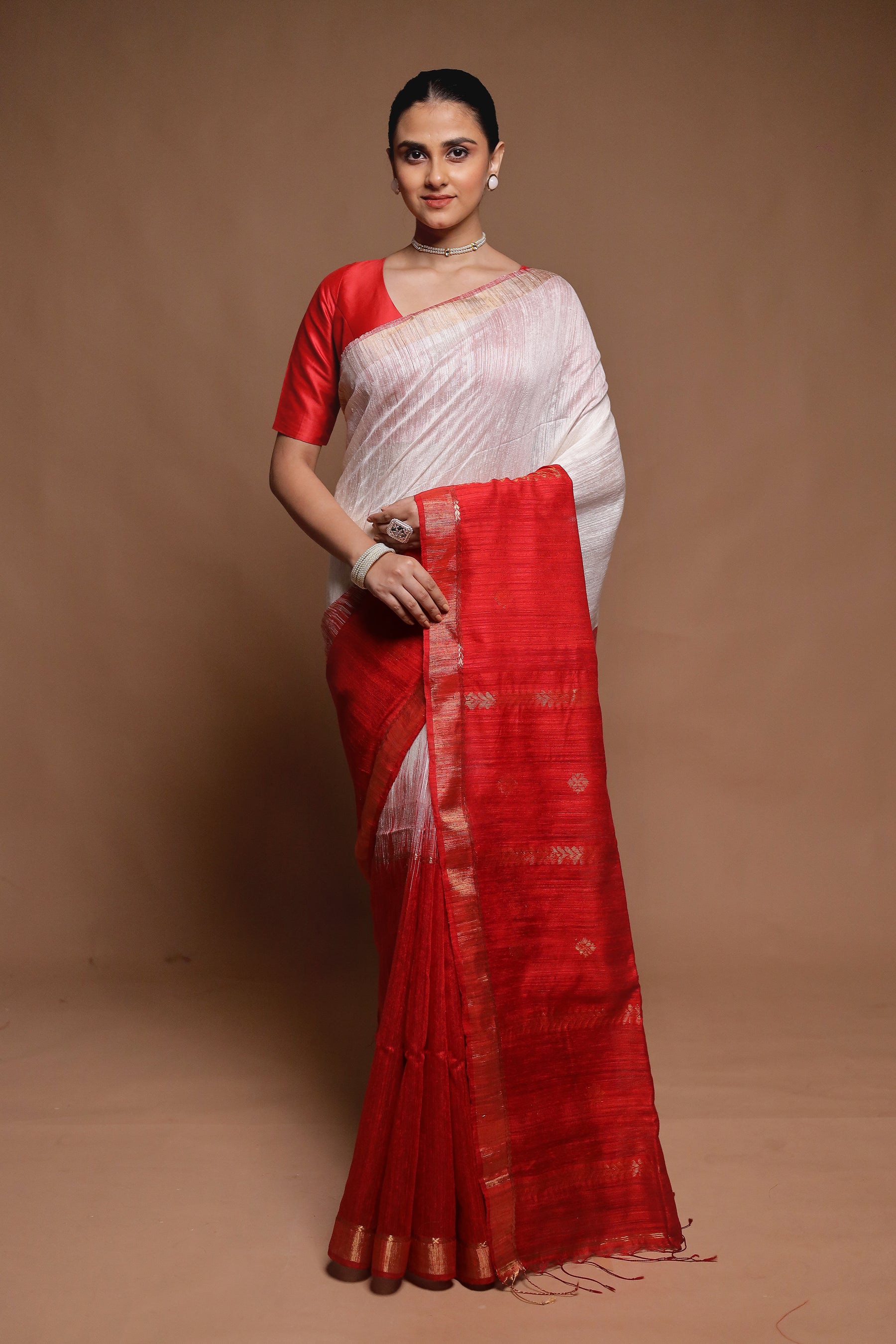 Red Handloom Matka Pure Silk Saree With Blouse Piece