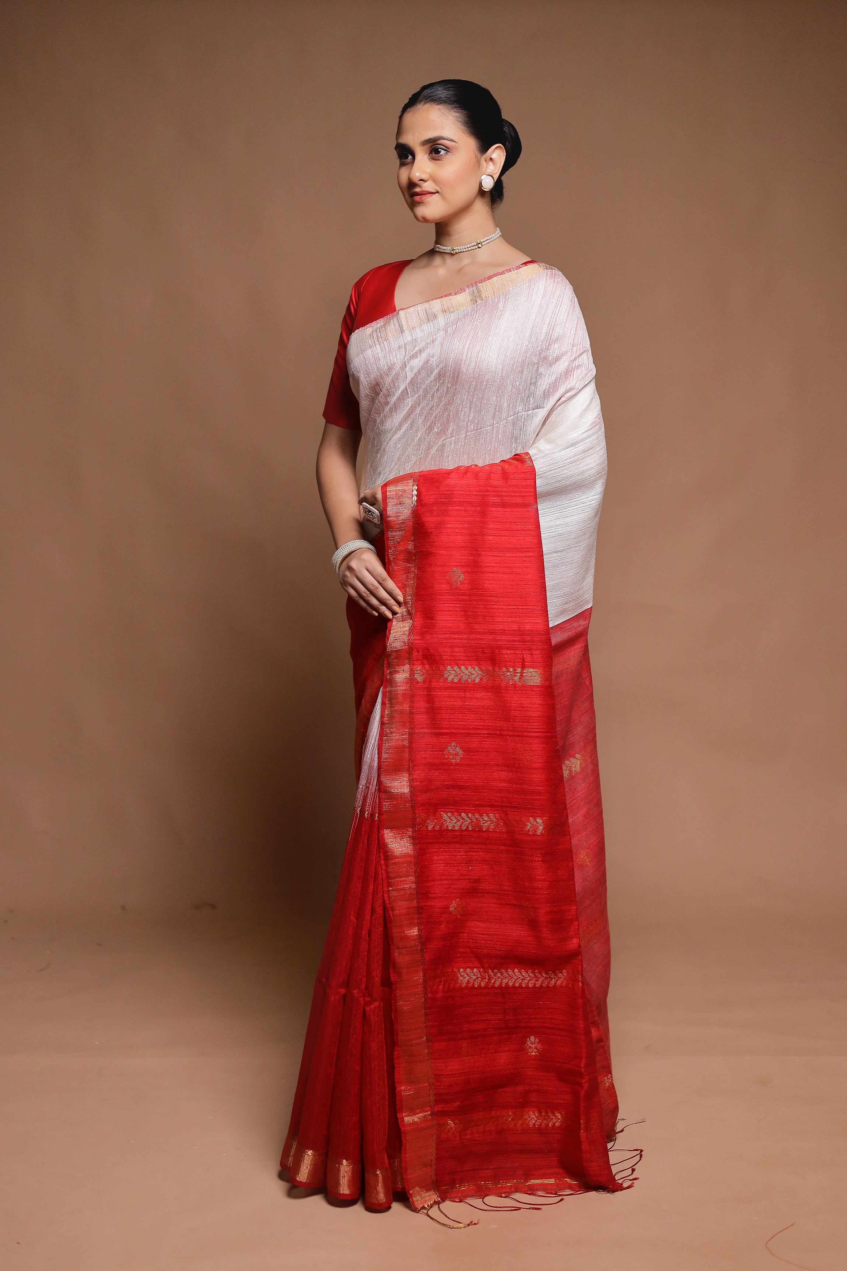 Red Handloom Matka Pure Silk Saree With Blouse Piece