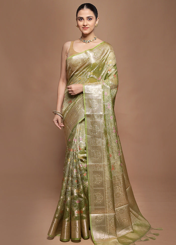 Green Tissue Silk Saree With Blouse Piece