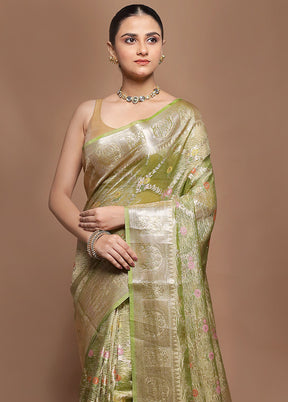 Green Tissue Silk Saree With Blouse Piece