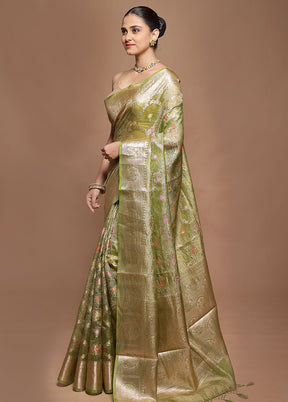 Green Tissue Silk Saree With Blouse Piece
