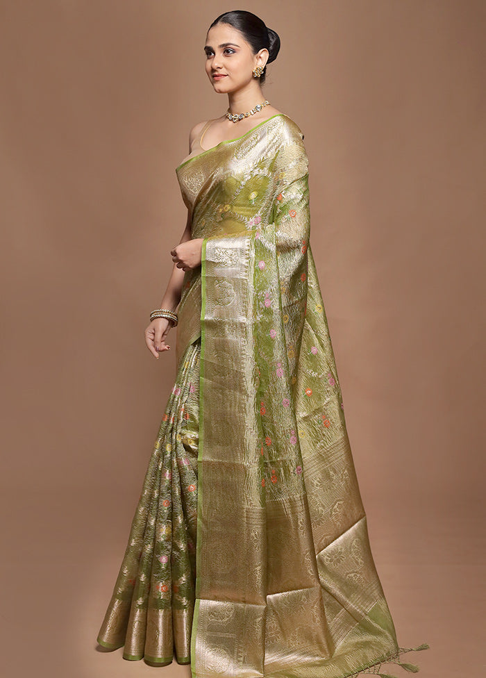Green Tissue Silk Saree With Blouse Piece