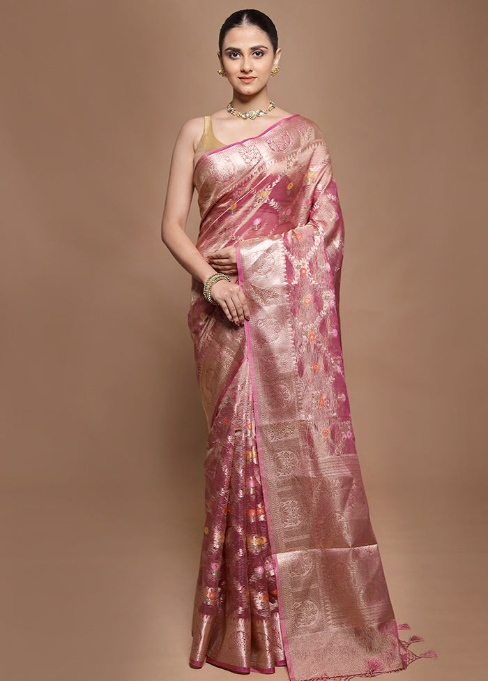 Pink Tissue Silk Saree With Blouse Piece