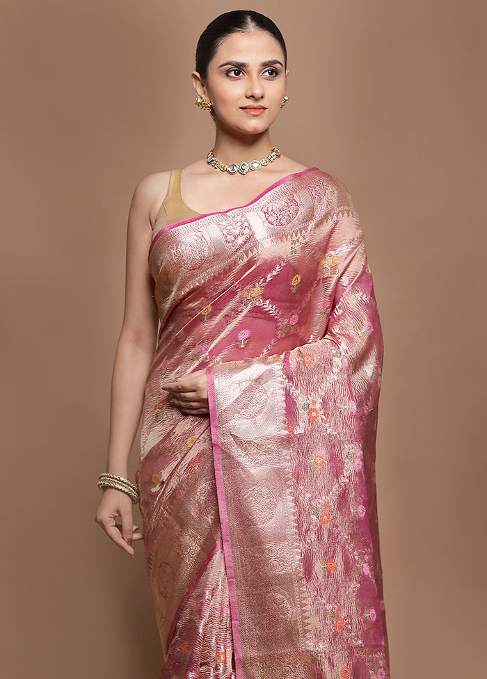 Pink Tissue Silk Saree With Blouse Piece