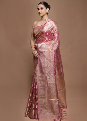 Pink Tissue Silk Saree With Blouse Piece