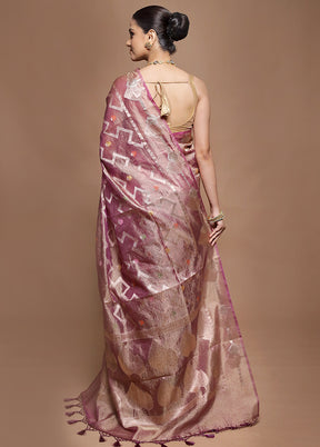 Purple Tissue Silk Saree With Blouse Piece