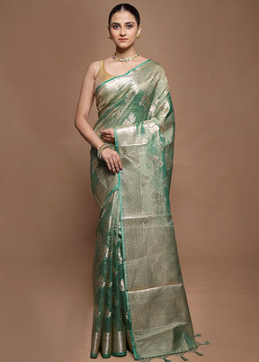 Green Tissue Silk Saree With Blouse Piece