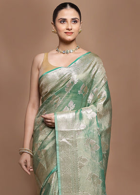 Green Tissue Silk Saree With Blouse Piece