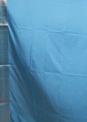Blue Dupion Silk Saree With Blouse Piece