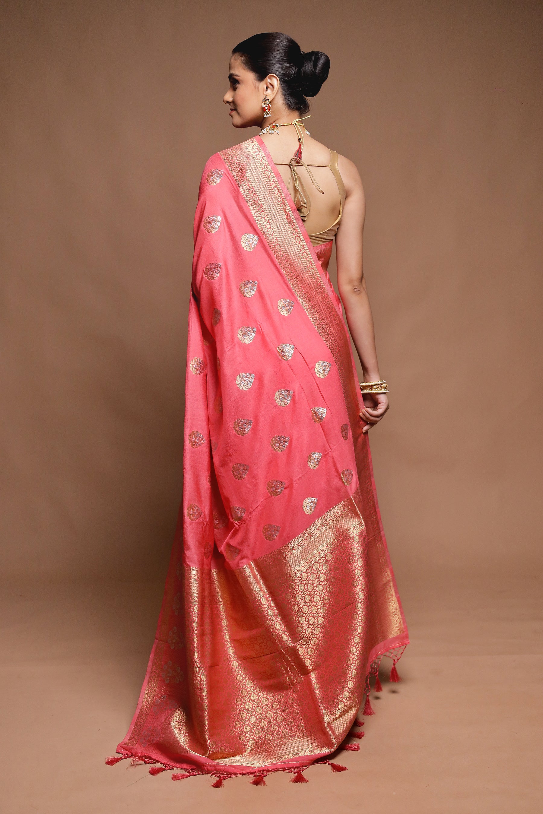 Pink Dupion Silk Saree With Blouse Piece