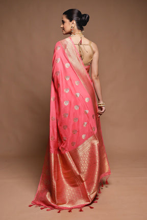 Pink Dupion Silk Saree With Blouse Piece