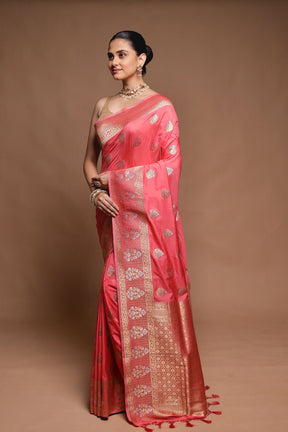 Pink Dupion Silk Saree With Blouse Piece