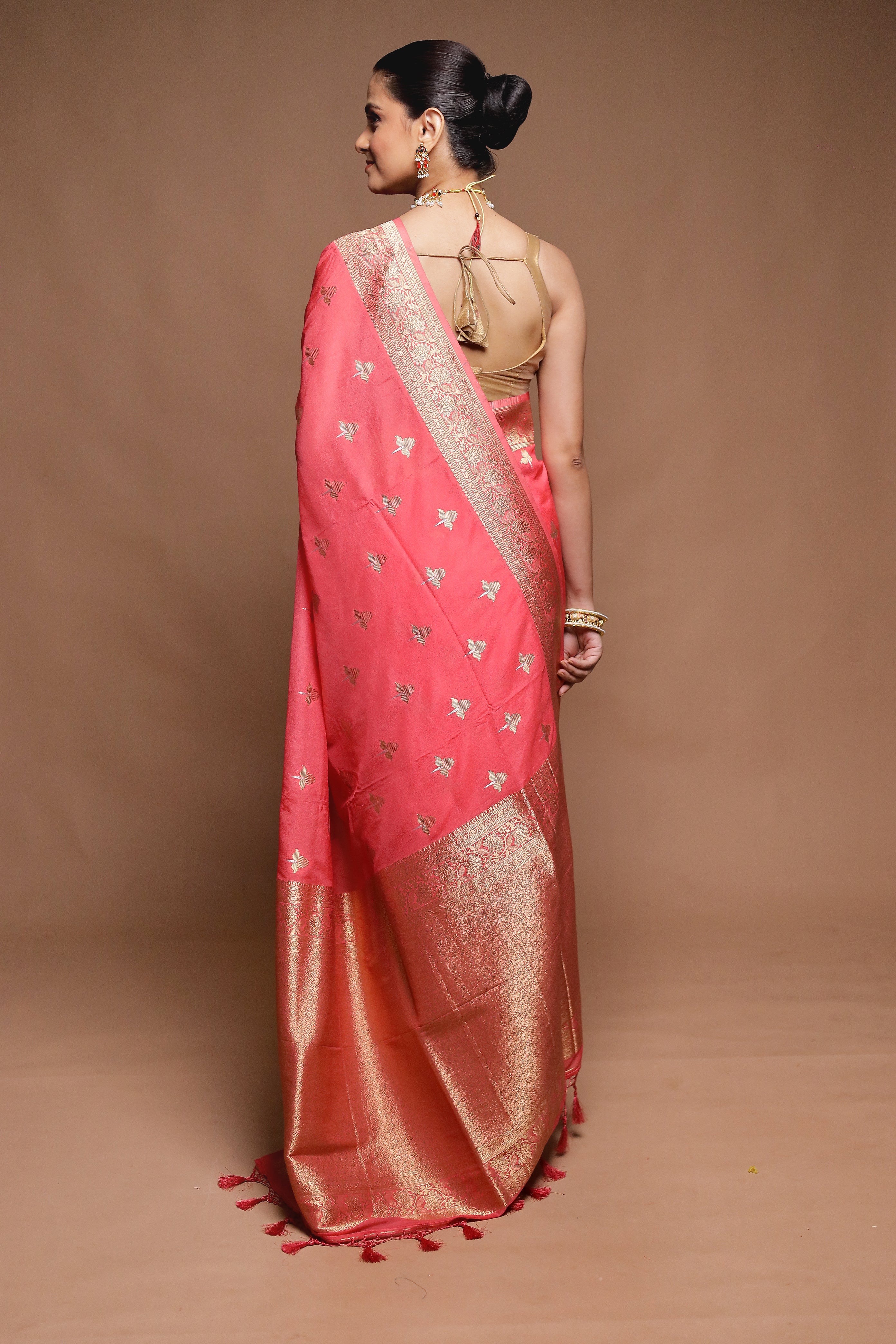 Pink Dupion Silk Saree With Blouse Piece