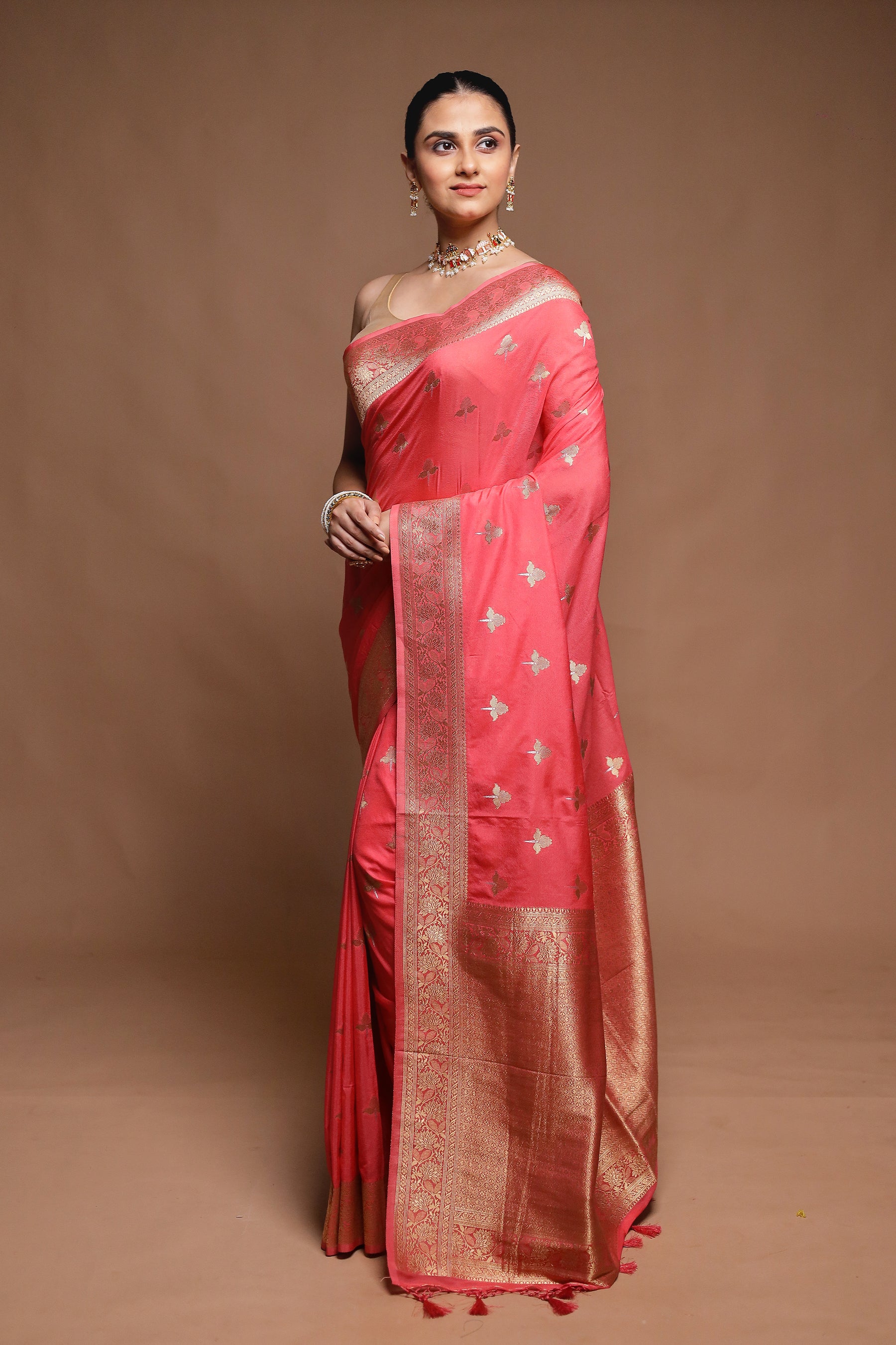 Pink Dupion Silk Saree With Blouse Piece