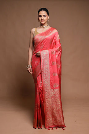Pink Dupion Silk Saree With Blouse Piece