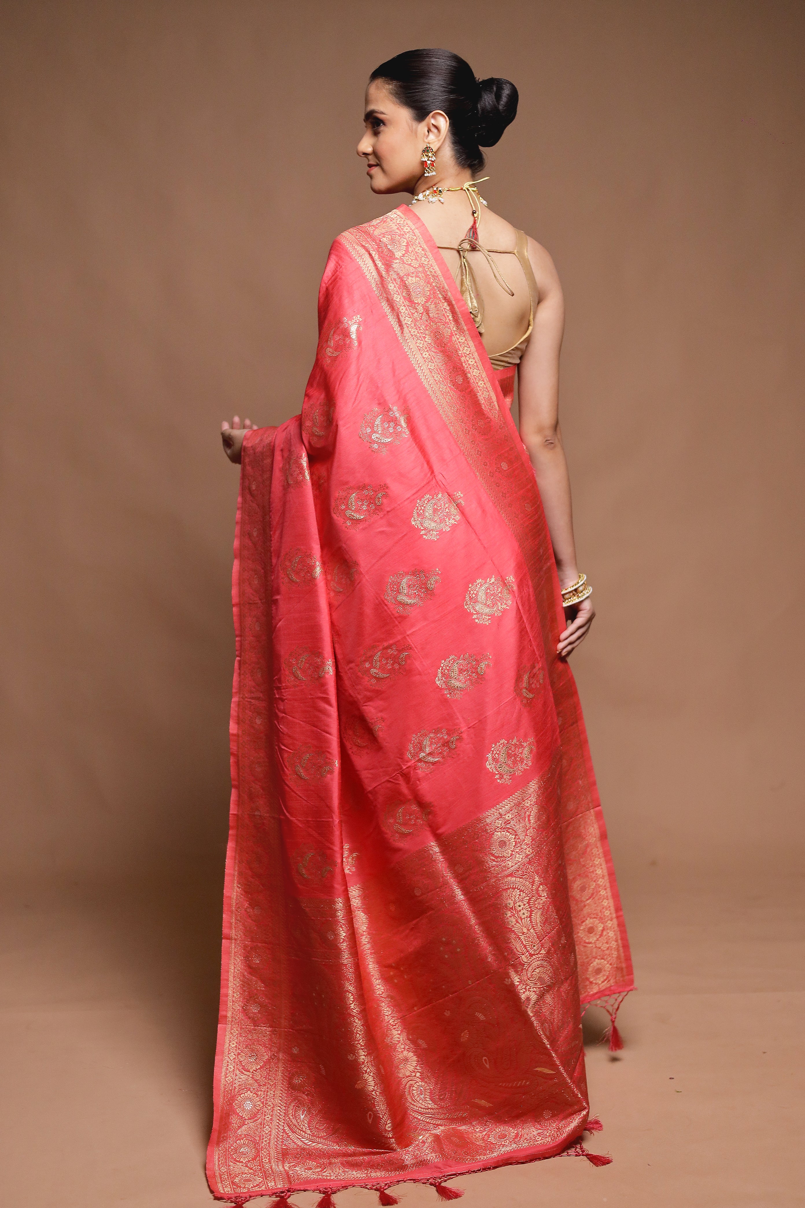 Pink Dupion Silk Saree With Blouse Piece