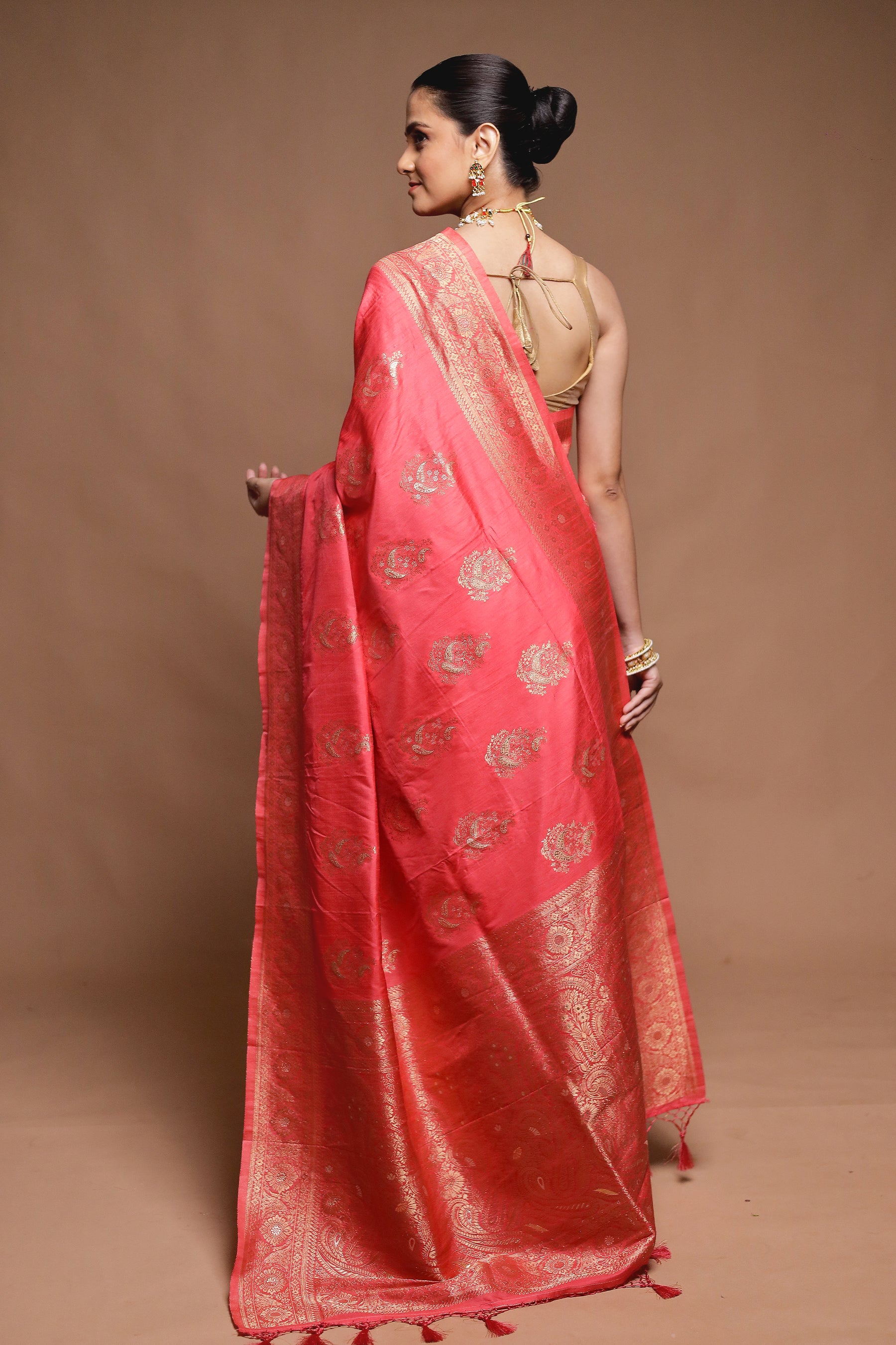 Pink Dupion Silk Saree With Blouse Piece