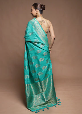 Green Dupion Silk Saree With Blouse Piece