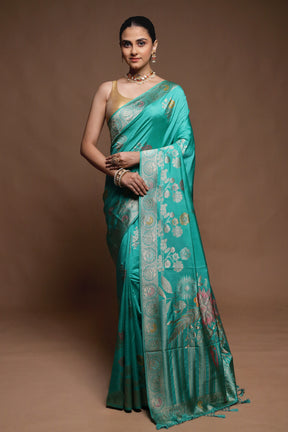 Green Dupion Silk Saree With Blouse Piece