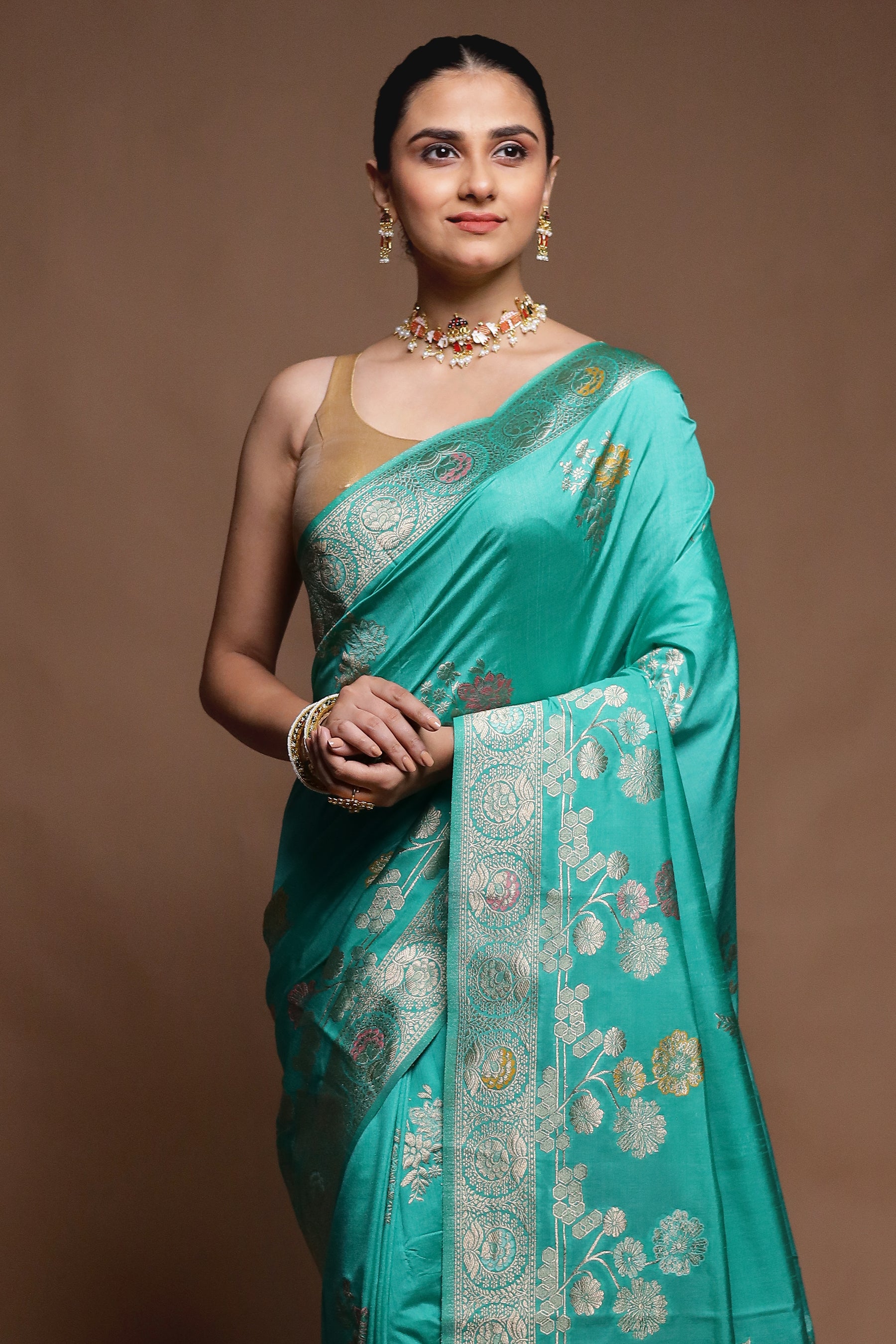 Green Dupion Silk Saree With Blouse Piece