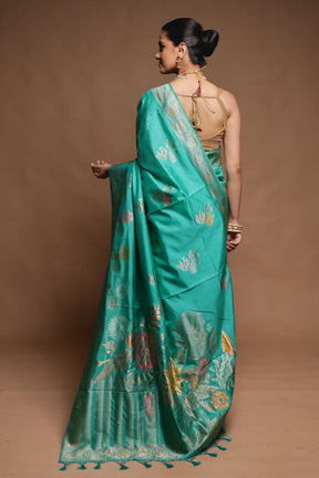 Green Dupion Silk Saree With Blouse Piece