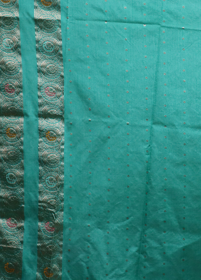 Green Dupion Silk Saree With Blouse Piece