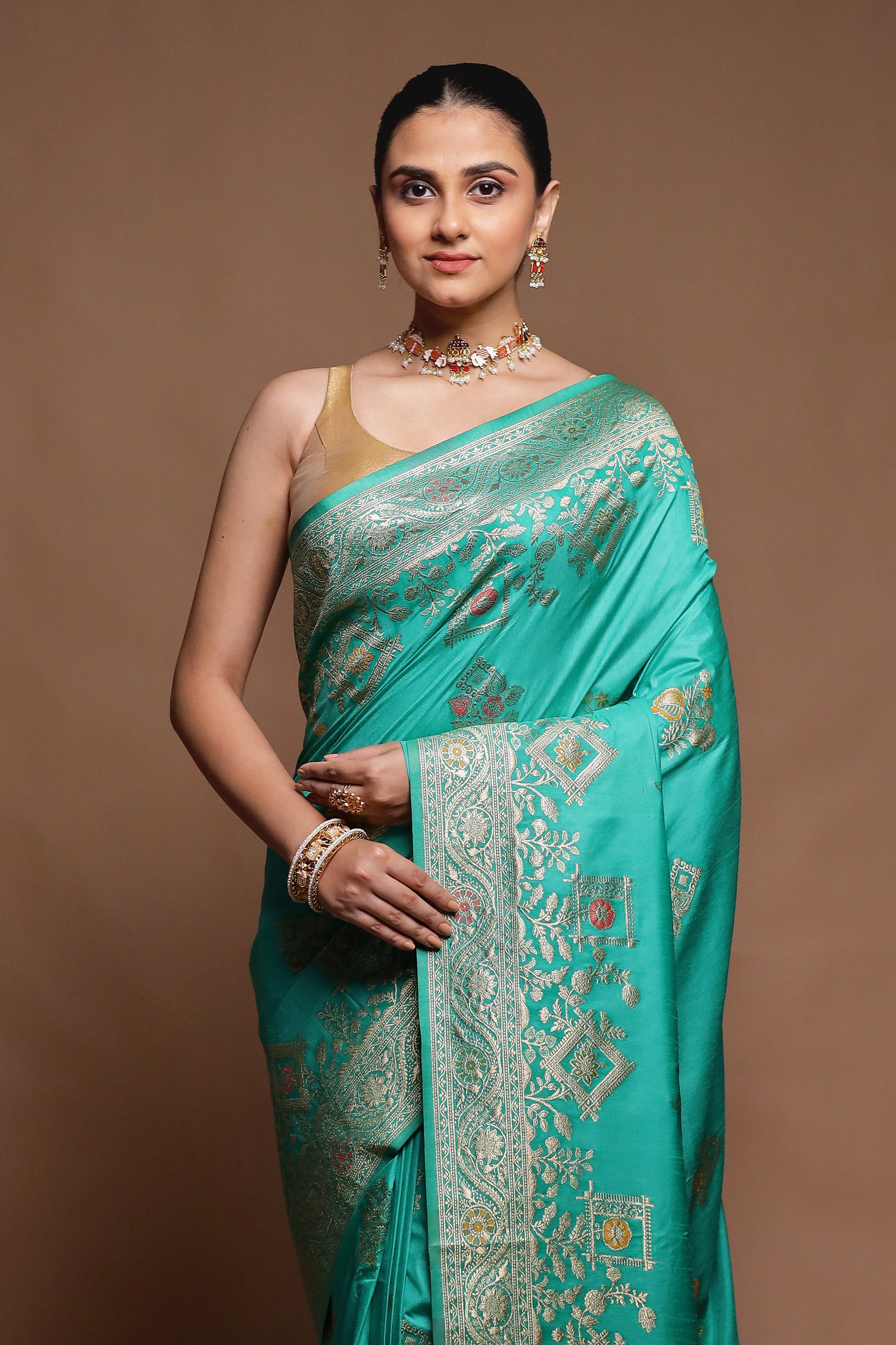 Green Dupion Silk Saree With Blouse Piece