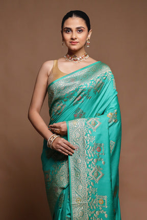 Green Dupion Silk Saree With Blouse Piece