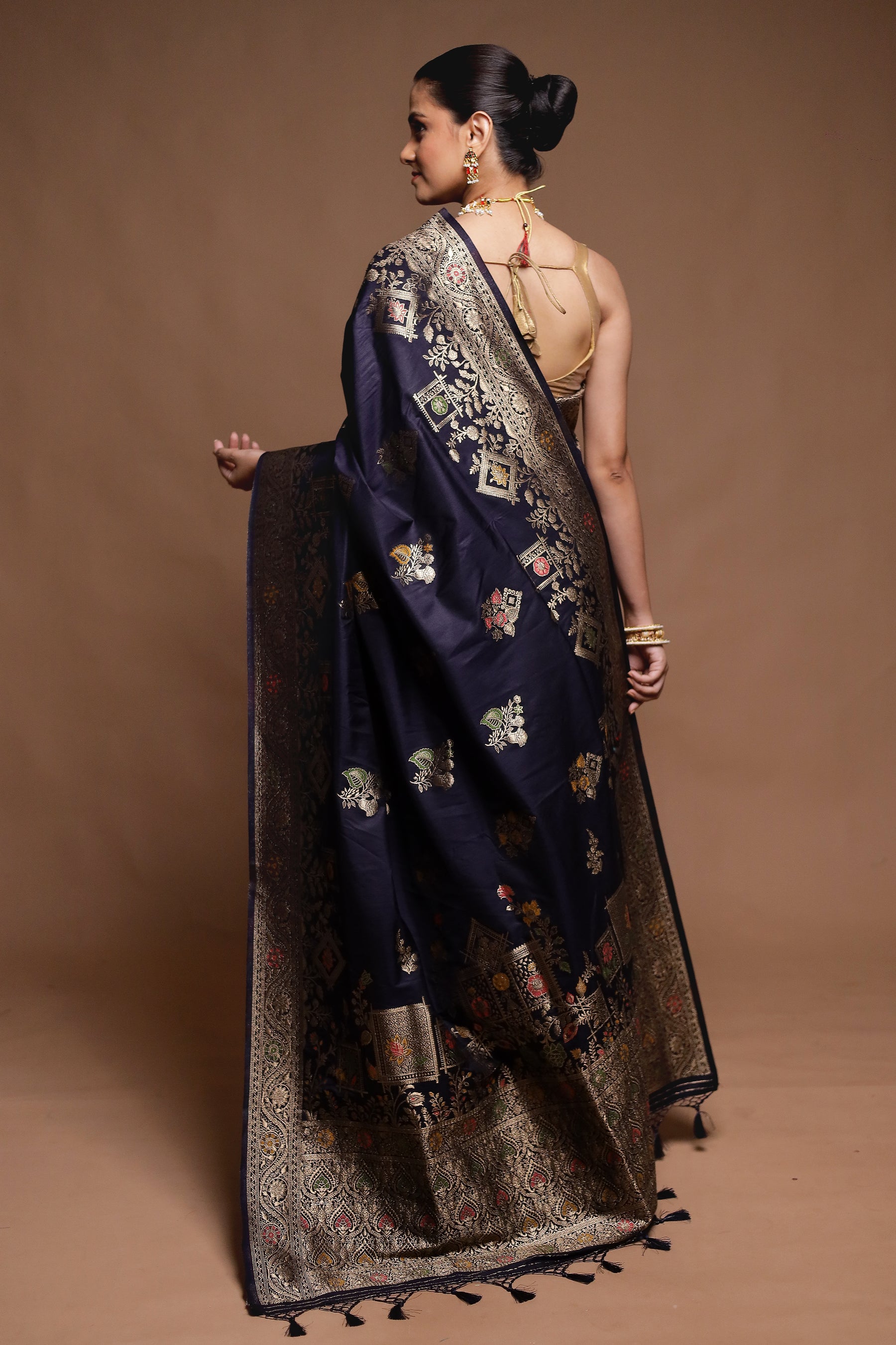 Blue Dupion Silk Saree With Blouse Piece