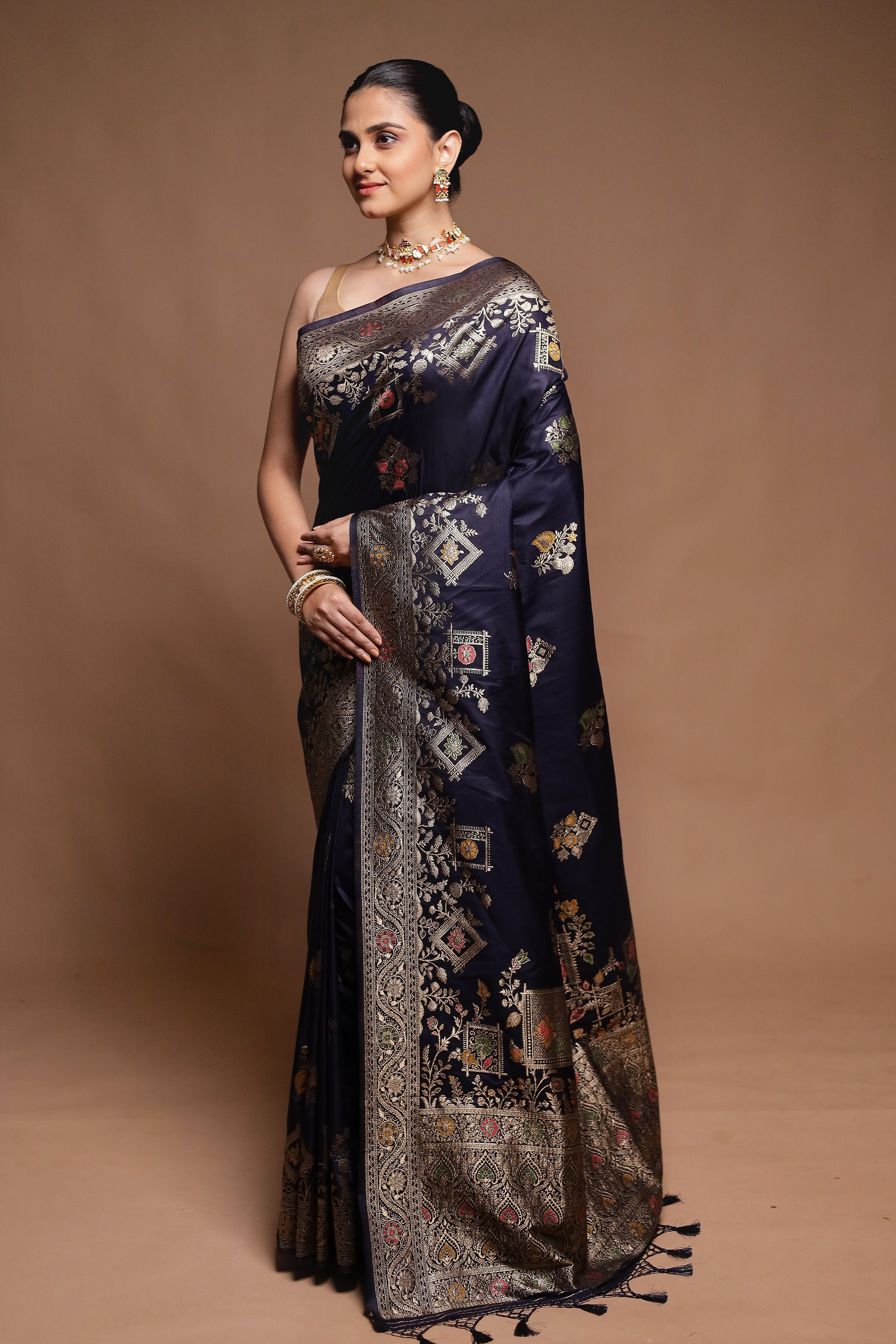 Blue Dupion Silk Saree With Blouse Piece