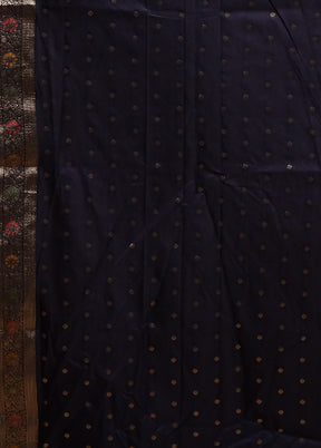 Blue Dupion Silk Saree With Blouse Piece