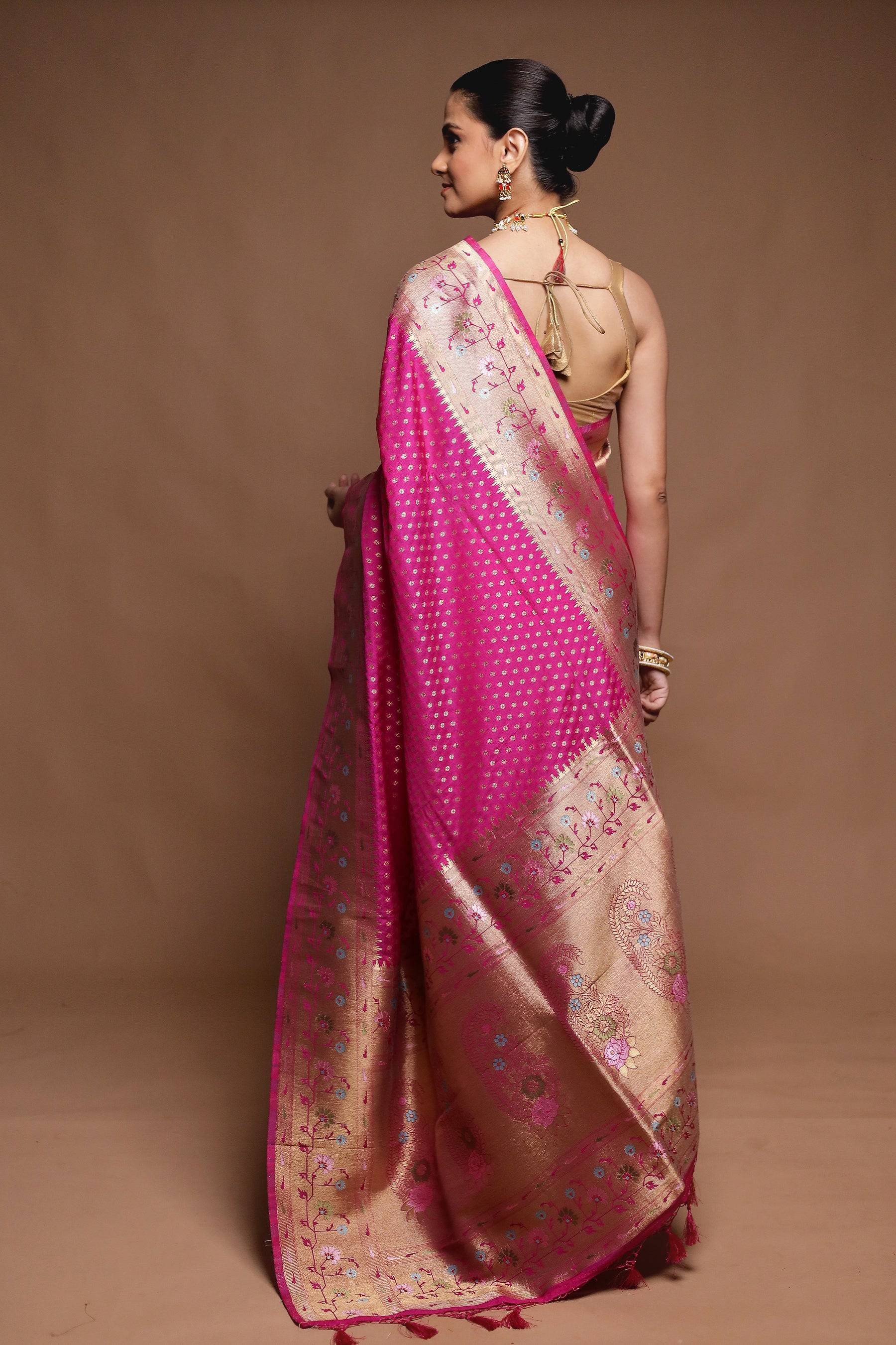 Pink Dupion Silk Saree With Blouse Piece
