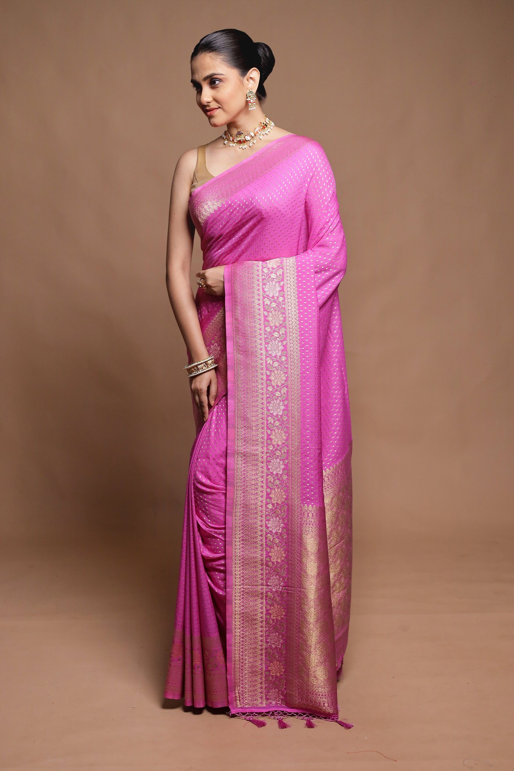 Pink Dupion Silk Saree With Blouse Piece