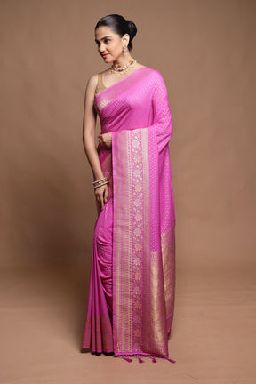 Pink Dupion Silk Saree With Blouse Piece