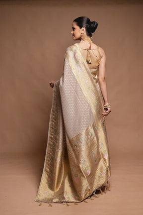 Cream Dupion Silk Saree With Blouse Piece