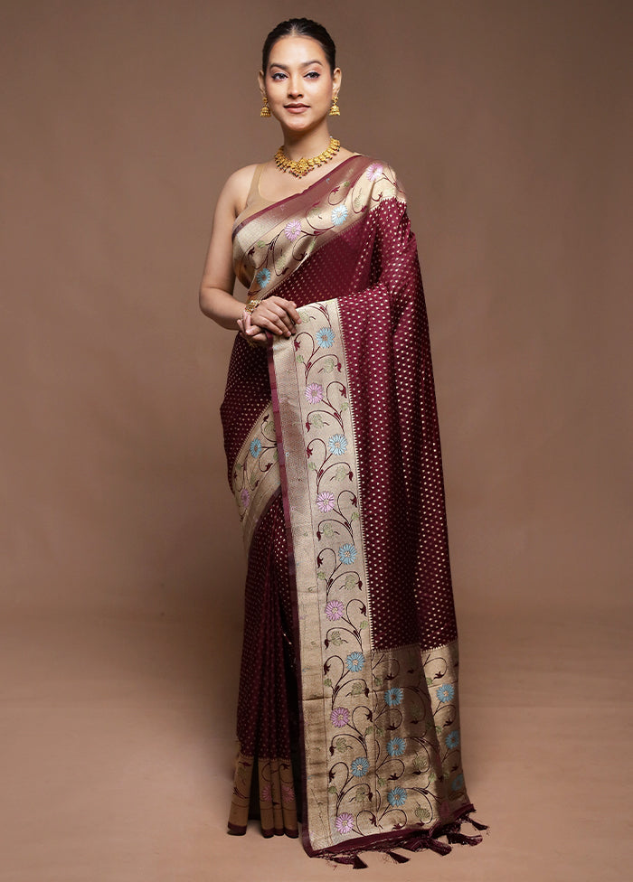 Maroon Dupion Silk Saree With Blouse Piece