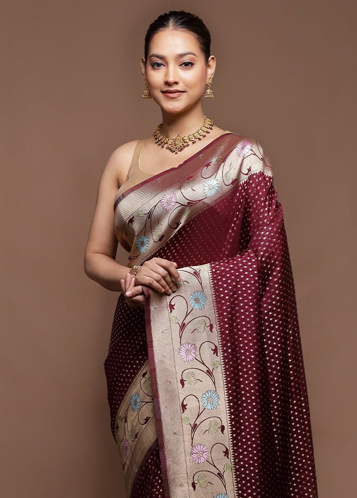 Maroon Dupion Silk Saree With Blouse Piece