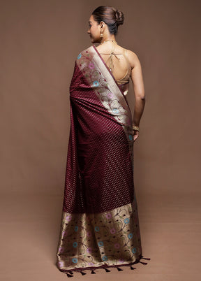 Maroon Dupion Silk Saree With Blouse Piece