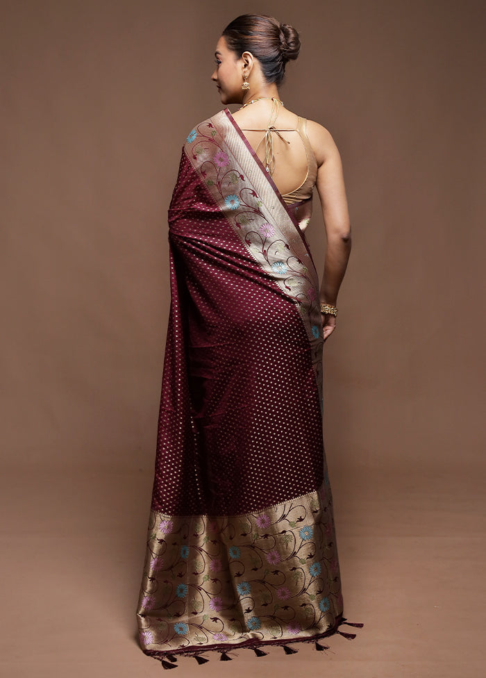 Maroon Dupion Silk Saree With Blouse Piece